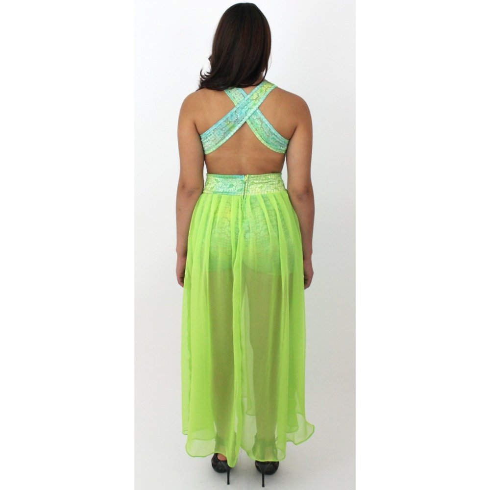 NEON GREEN MAXI PARTY CJJBOUTIQUE DRESS MADE USA - Picture 5 of 6